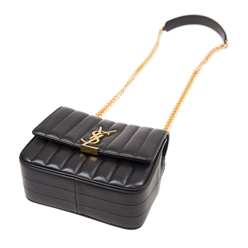 圣罗兰女士黑色牛皮斜挎包 丰尚海外女士包袋