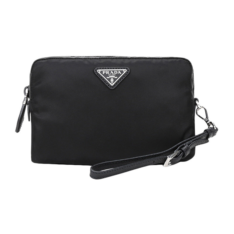 prada三角形黑色尼龙女士化妆包 丰尚海外女士包袋