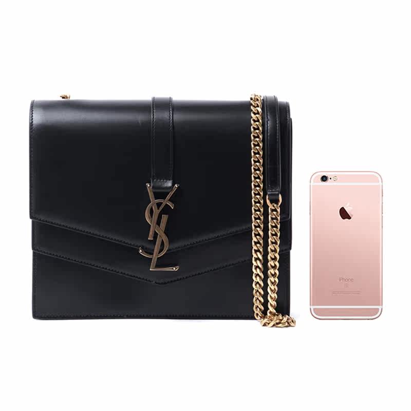 圣罗兰女士黑色牛皮金属单肩链条包 丰尚海外女士包袋