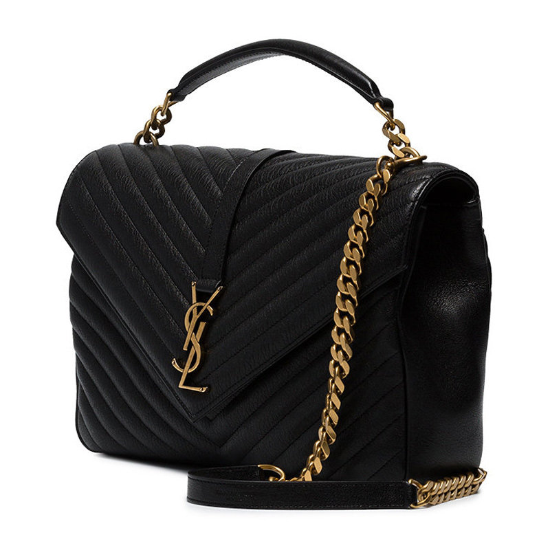 圣罗兰女士黑色皮革斜挎包 丰尚海外女士包袋