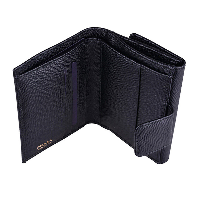 prada黑色女士牛皮钱包 丰尚海外钱包