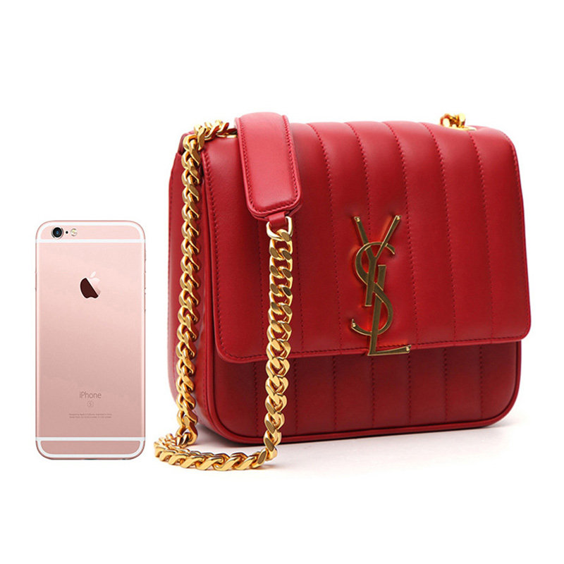 圣罗兰女士红色羊羔皮斜挎包 丰尚海外女士包袋