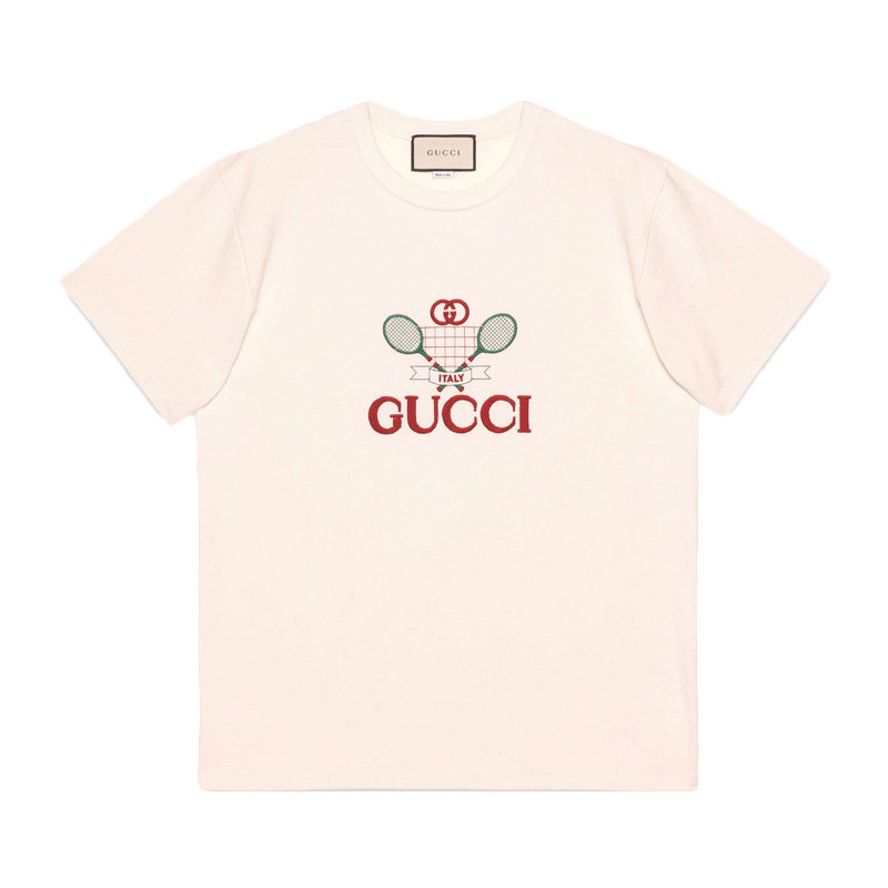 gucci男士白色网球印花短袖t恤 丰尚海外T恤