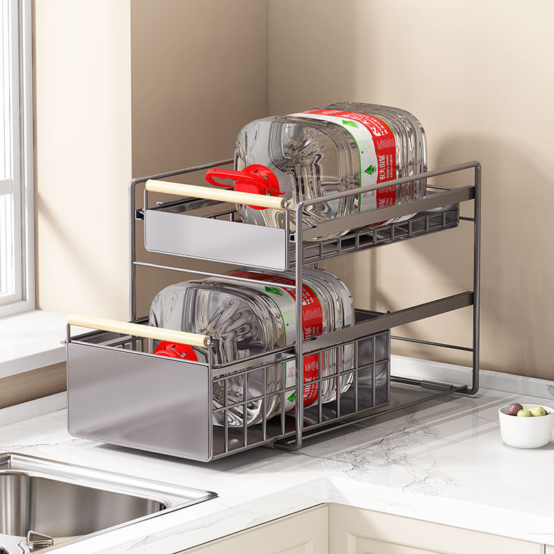 厨房下水槽抽拉式置物架调料碗碟橱柜内置架子分层架柜内收纳拉篮,淘宝优惠券,粉丝福利购,淘宝优惠卷