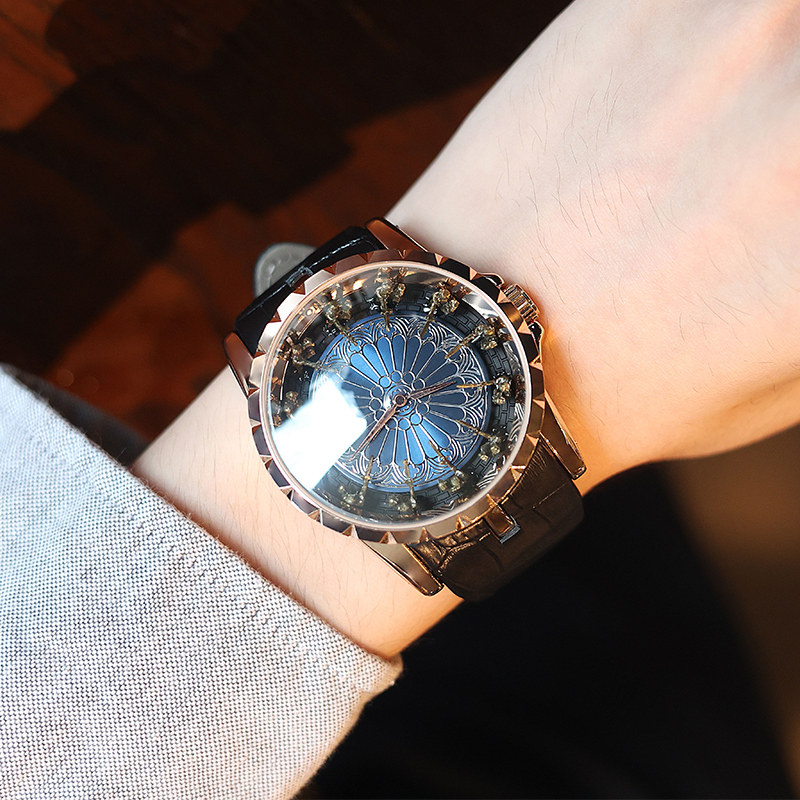 珐琅十二圆桌骑士大表盘男潮石英表 法洛蒂国产腕表