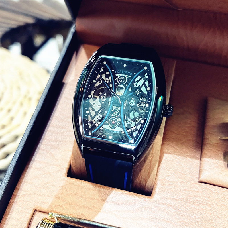 理查硅胶带镂空全自动男夜光机械表 法洛蒂国产腕表