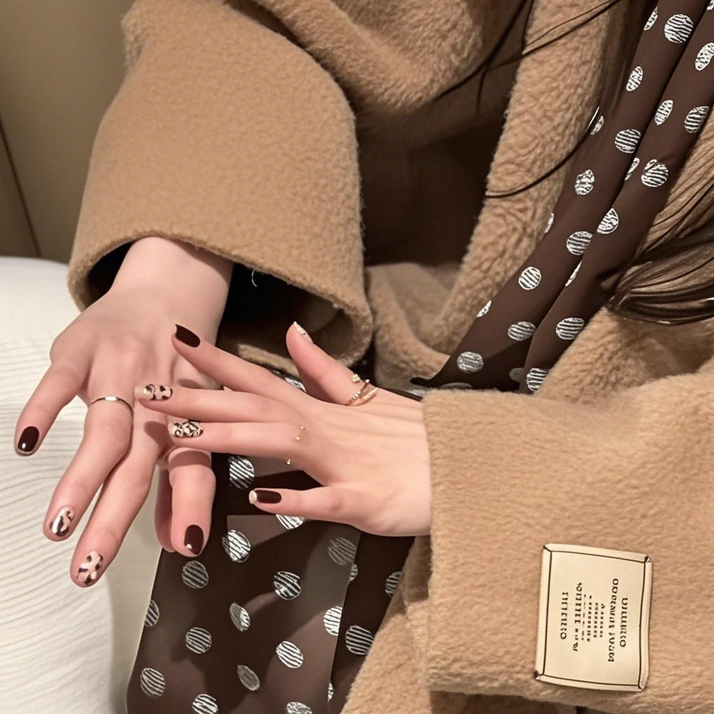 棕色波点丝巾印花高级百搭配饰系脖女2025年新款发带绑发长条围巾,淘宝优惠券,粉丝福利购,淘宝优惠卷