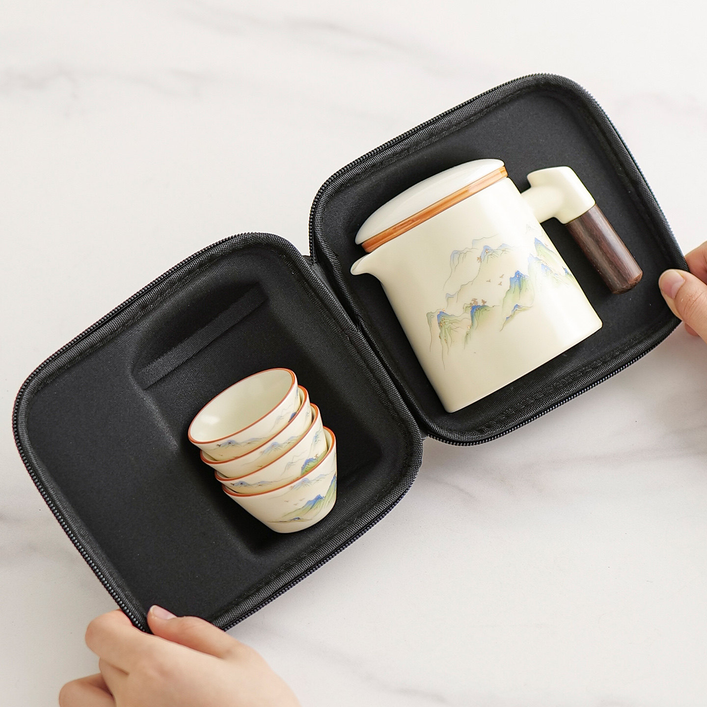 便携式旅行茶具套装陶瓷一壶四杯快客杯户外露营泡茶年会活动礼品,淘宝优惠券,粉丝福利购,淘宝优惠卷