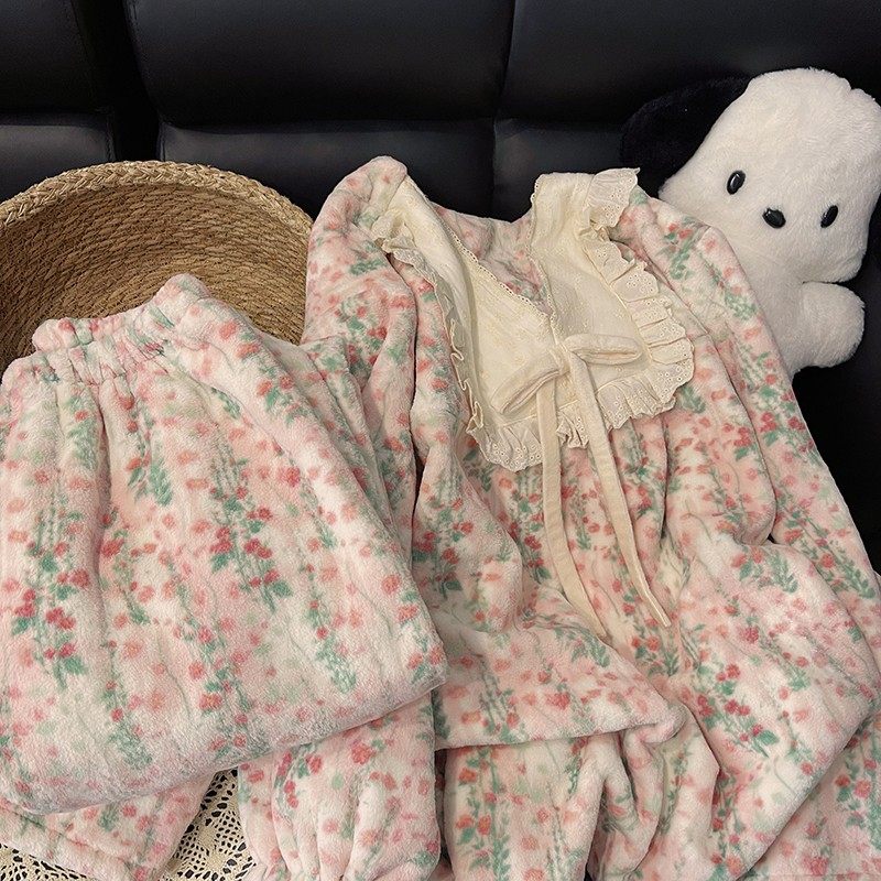 珊瑚绒睡衣女秋冬季加厚保暖设计感家居服甜美两件套装,淘宝优惠券,粉丝福利购,淘宝优惠卷