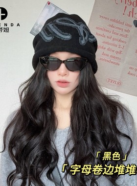 德芬妲帽子女秋冬美式复古百搭字母冷帽加厚保暖显脸小针织堆堆帽