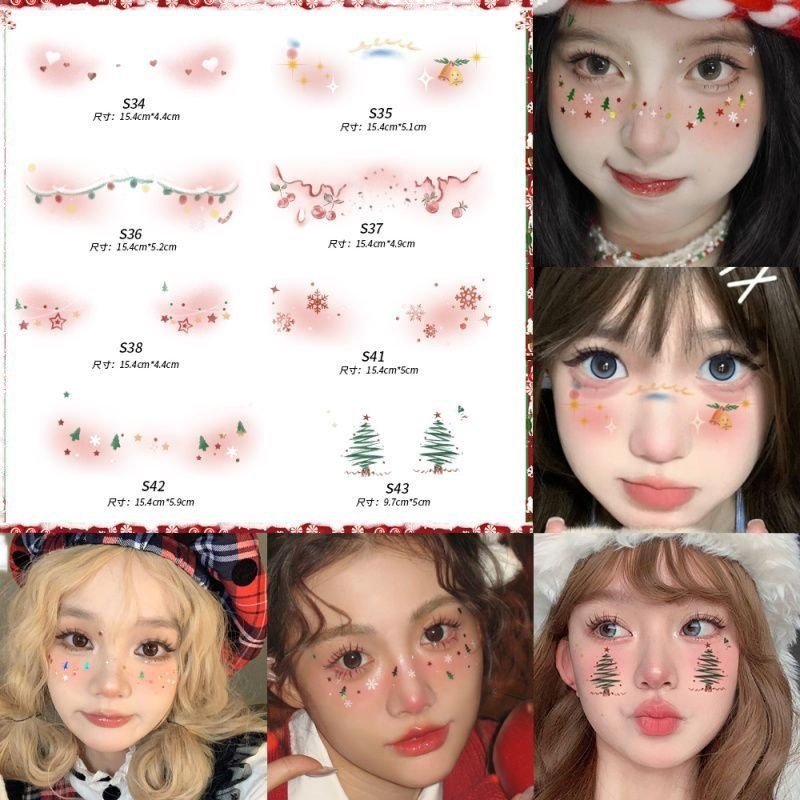 圣诞节妆容贴纸脸部化妆彩绘贴画女孩妆容脸上装饰防水纹身贴 - 图3
