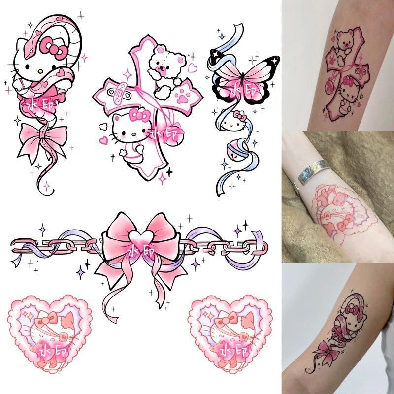 甜酷辣妹套装蝴蝶结HelloKitty凯蒂猫纹身贴可爱蛇软萌少女花臂 - 图2