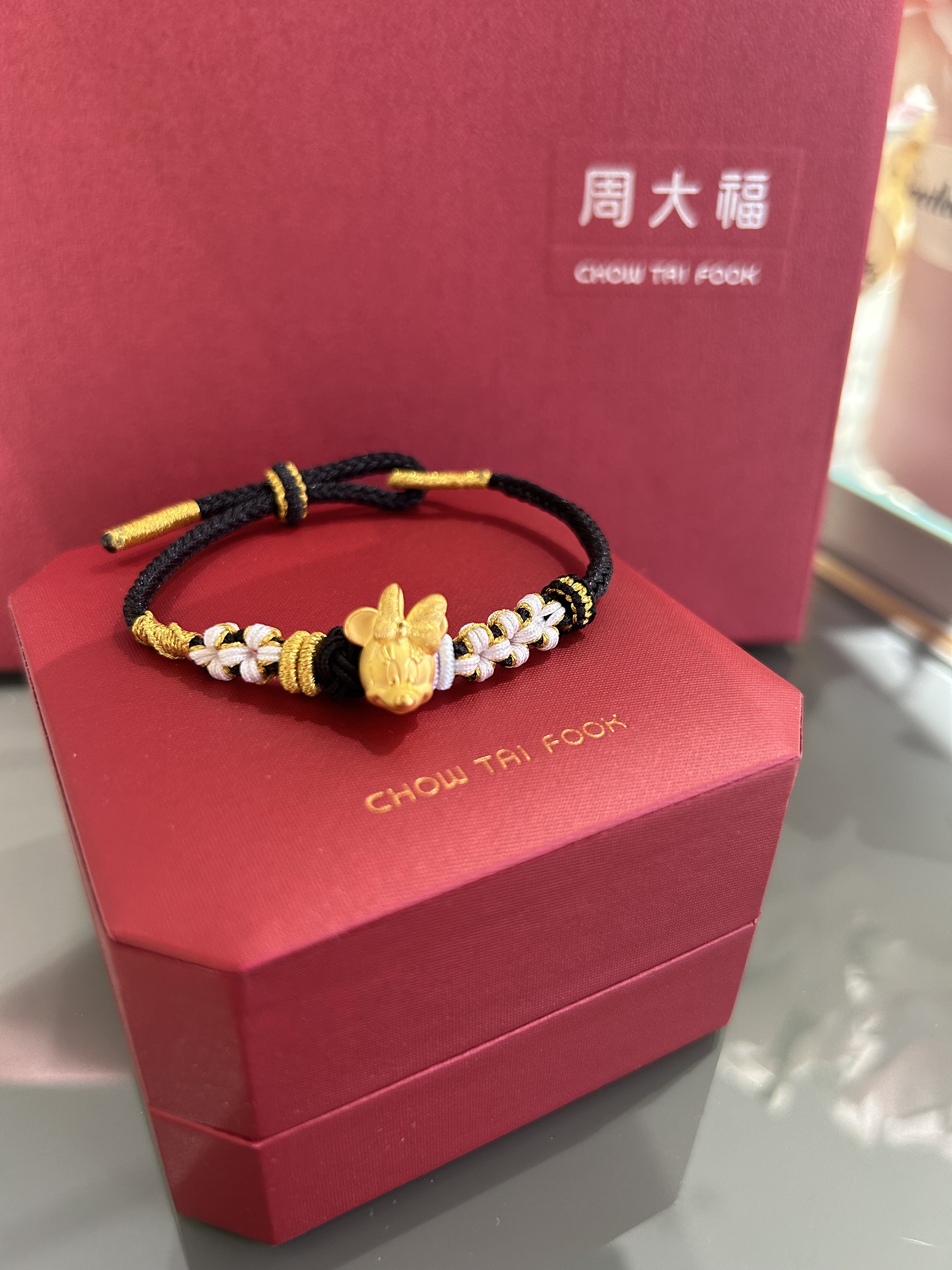 周大福专柜正品 迪士尼系列 足金999经典可爱米妮吊坠手链