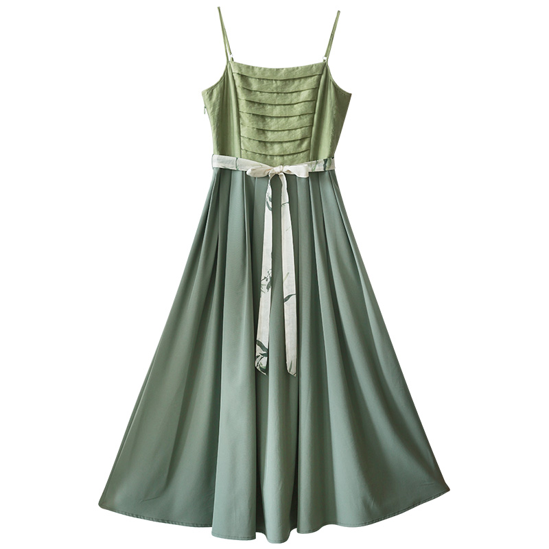 现货【竹枝词】夏季吊带连衣裙女系带长裙外搭改良长衫侧开叉 - 图3