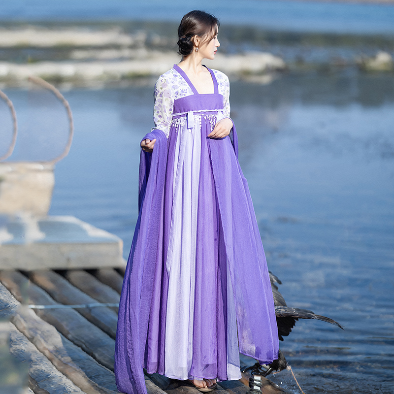 【菱歌泛夜】复古改良雪纺碎花襦裙轻薄超仙女装2025春夏季汉服裙 - 图0