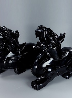 2026天然黑曜石貔貅摆件一对公母开业皮丘客厅装饰品黑墨玉招财貔