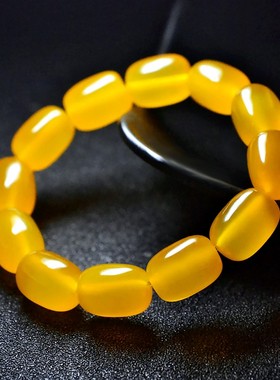 2026黄色天然玛瑙桶珠个性手链女情侣佛珠串男水晶时尚潮流个性首