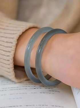 2026新款玉髓美人镯库里兰圆条镯子冰灰蓝绿冰透蓝灰墨蓝玉镯