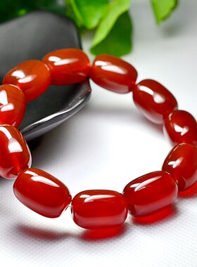 2026红色天然玛瑙桶珠手串男情侣本命蛇年鼓珠手錬女生个性首饰礼
