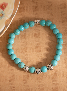 新中式仿绿松石串珠弹力绳手饰 复古民族风波西米亚时尚气质手串