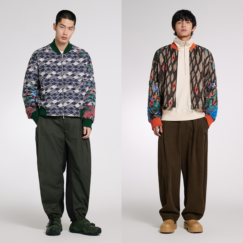 速写outlets奥莱男装春秋折扣新款棉衣宽松复古棒球领两面穿印花 - 图0