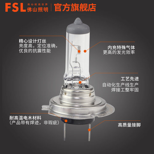 FSL佛山照明12V汽车卤素灯泡车灯大灯H1H4H7近光远光雾灯55W超亮 - 图0
