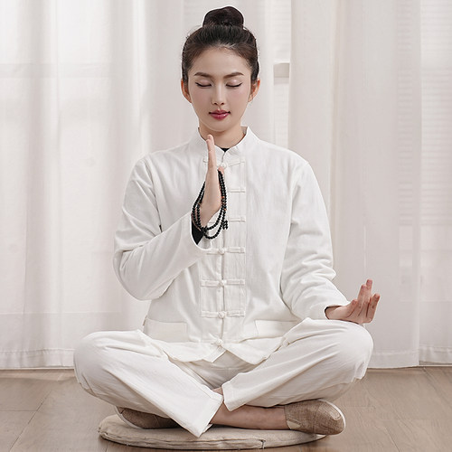 玄善男女通用居士服茶服棉麻阔腿裤中国风禅意中式唐装禅修服套装 - 图2