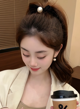 黑色珍珠气质蝴蝶结大肠发圈女
