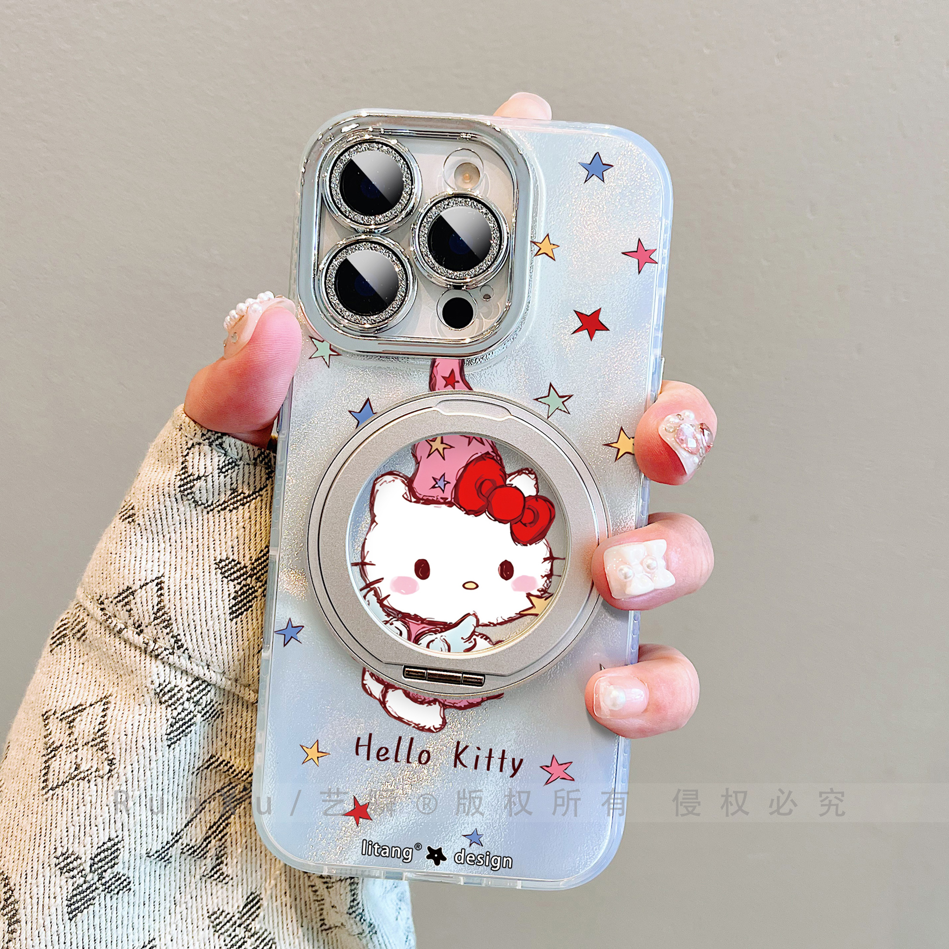 多巴胺涂鸦·魔法天使Kitty酱适用苹果17promax手机壳Air旋转支架16pro磁吸支点壳iPhone14新款可爱15p保护套 - 图0