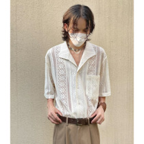 14GSL Summer Thin style retro breathable sensation hollowed lace Cuban collar shirt Leisure neutral sunscreen short sleeves
