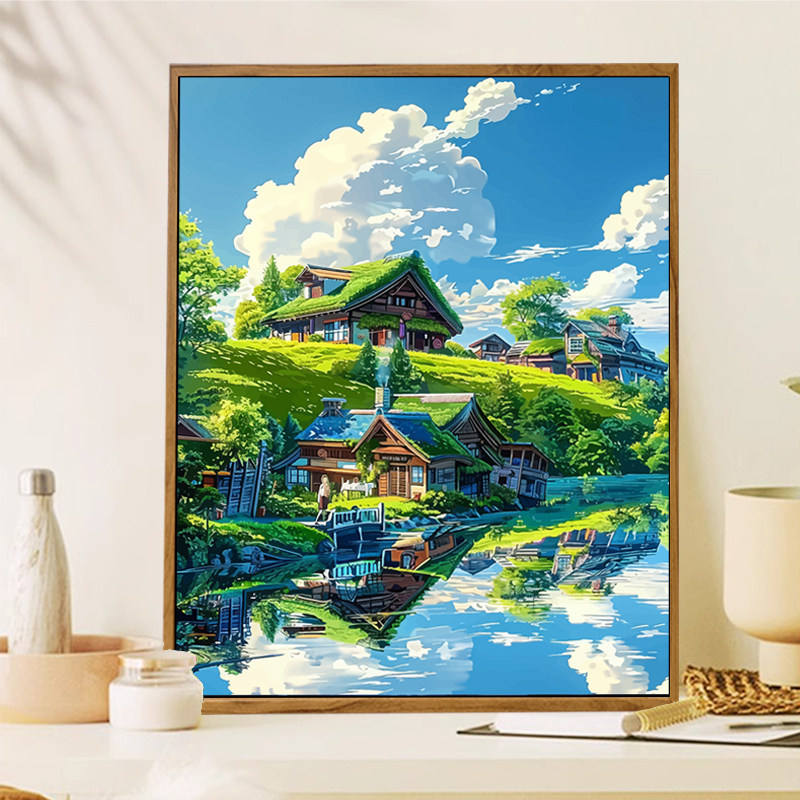 宫崎骏夏天diy数字油画填充涂色手绘风景手工打发时间解压油彩画