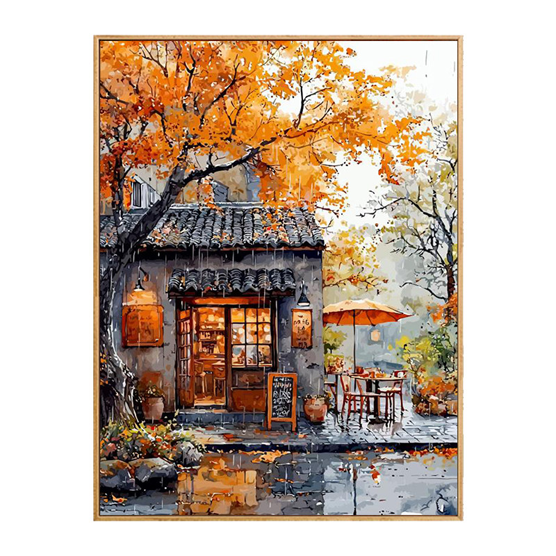 秋天风景数字油画diy填充填色手工绘冬日街景治愈丙烯油彩装饰画