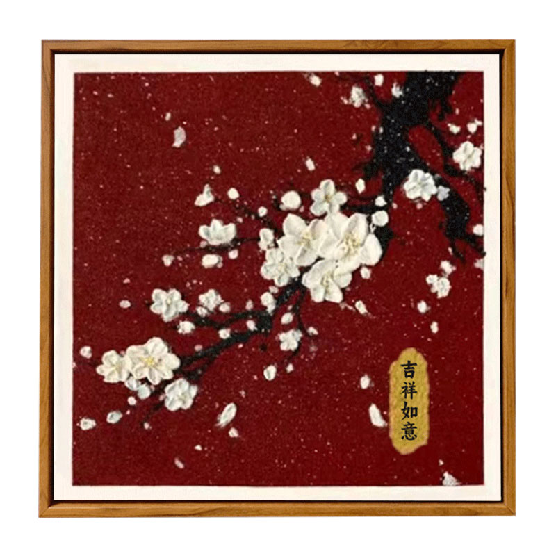 国风梅花石英砂肌理画diy全套材料手工填色数字油画高级感装饰画