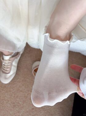 花边袜子女薄款浅口不掉跟船袜夏