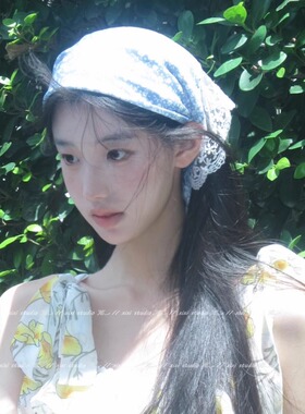 田园风清新碎花蕾丝花边三角腰巾