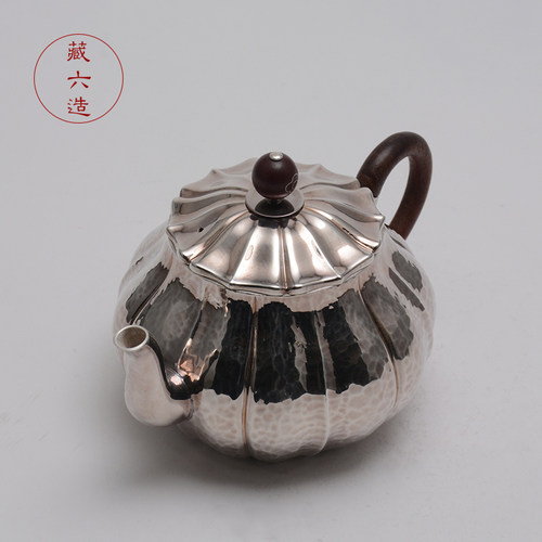 银壶 藏六造花瓣形急须 纯银999纯手工泡茶壶小银壶日本银茶具 - 图1