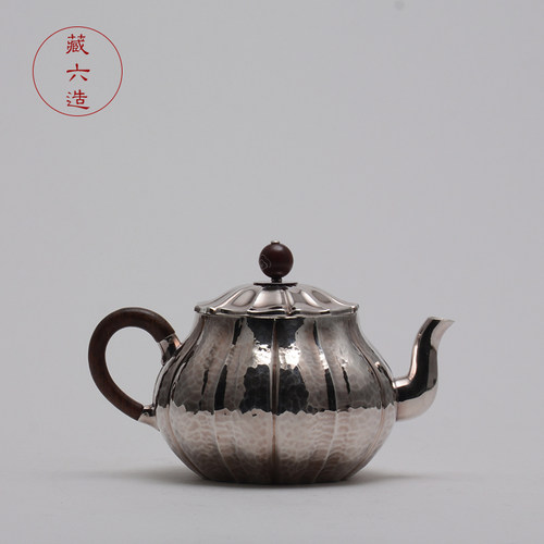 银壶 藏六造花瓣形急须 纯银999纯手工泡茶壶小银壶日本银茶具 - 图0