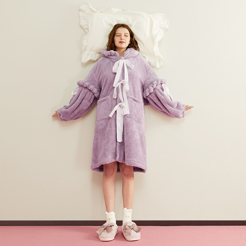 irkr冬21年新款北极绒兔耳朵睡袍 irkr睡袍/浴袍