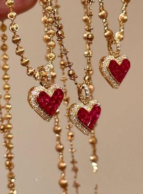 2025新款新年红色爱心项链精致小众气质颈链秋冬高级感锁骨链