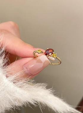 2026微镶锆石红色枫叶戒指女时尚高级感ins开口可调节设计轻奢食