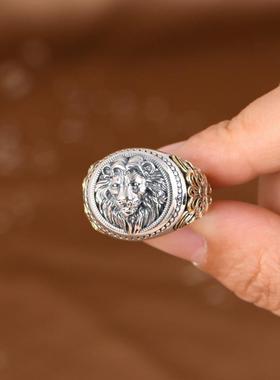 2025千叶泰银戒指复古潮人朋克风金色常狮青藤狮子复雄男戒开口指