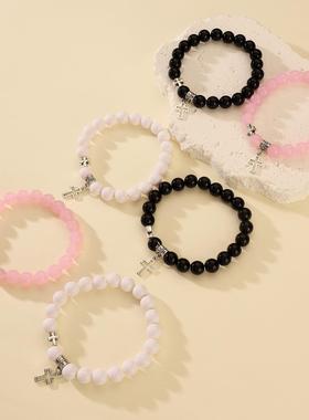 2025ins风情侣手链爱心磁吸扣串珠弹力蝴蝶结吉他手链节日饰品