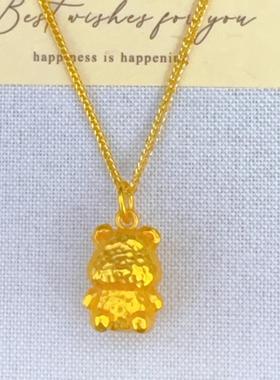 2025镀真金强保色古法沙金锤纹小熊项链精致高级百搭气质可爱甜美