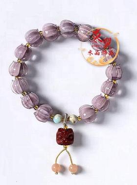 2025暮山紫琉璃兰花朱砂醒狮蓝铃花手串幸福吉祥如意女款显白手链