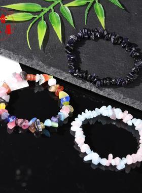 2025天然绿色系蓝色系碎石玛瑙水晶手串女时尚韩版不规则粉晶碎石