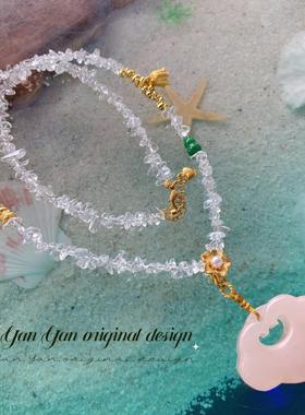 2025新款甜美少女蜜桃异性水晶碎石项链如意祥云吊坠项链夏季风显