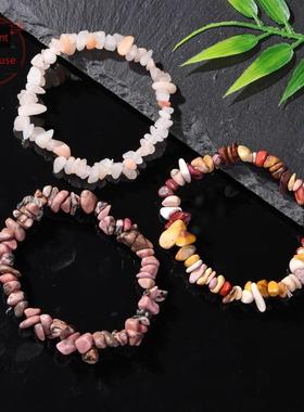 2025天然彩色黄色砾石玛瑙水晶手镯与不对称的砾石，多功能和时尚