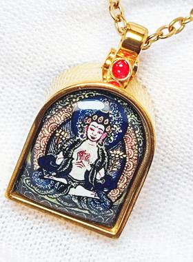 2025唐卡扎基拉姆文殊黄财神守护神楞严咒空心吊坠项炼女迷你嘎乌