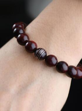 2025小叶紫檀木镶银回纹手串镶嵌国风男女手饰品配美菱矿百搭手链