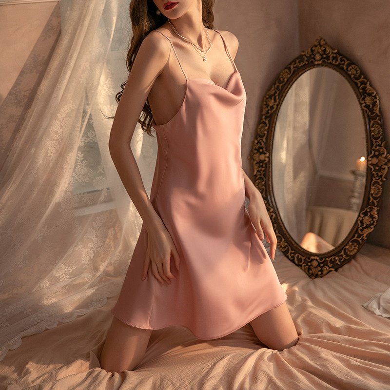 性感春秋款2021年新款冰丝长袖睡裙 有品女郎睡裙